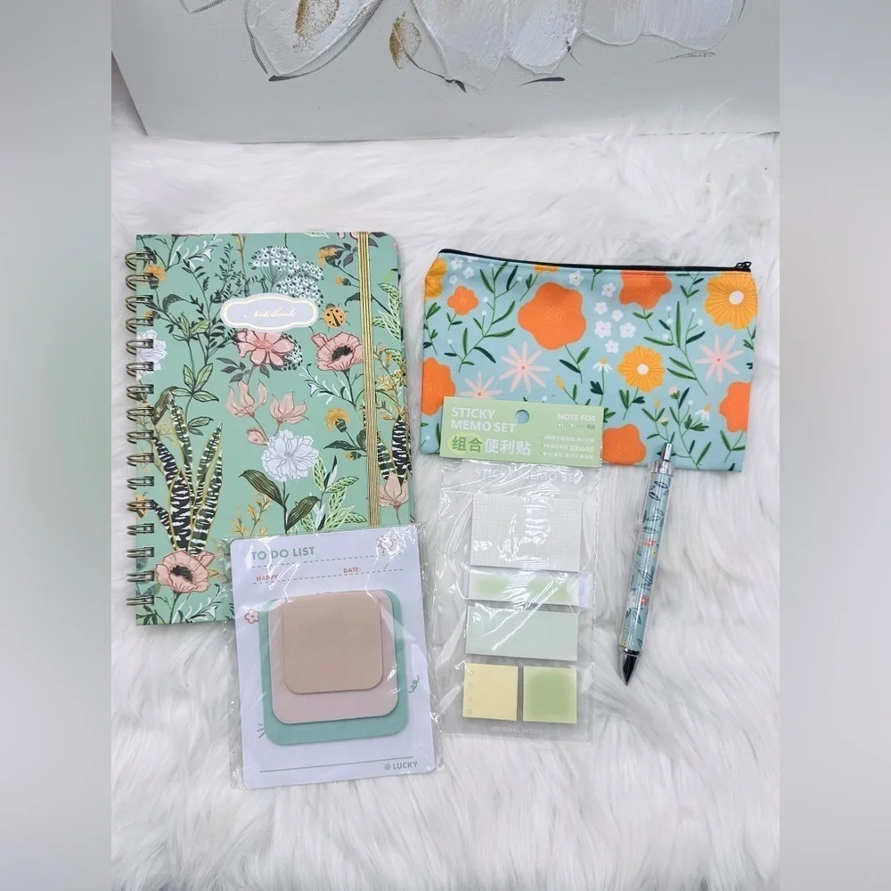 The Notebook Hardcover Floral Stationary Set Green Floral Theme